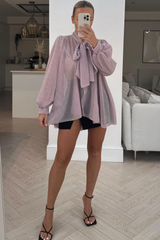 Eleanor baby pink bow tie shimmer blouse