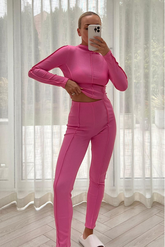 Keevah pink ribbed long sleeve loungewear set