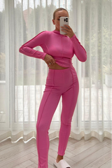 Keevah pink ribbed long sleeve loungewear set