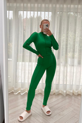 Keevah green ribbed long sleeve loungewear set