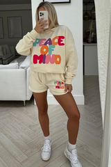 peace of mind ecru sweater short loungewear set