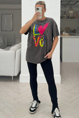 Love acid wash printed tee