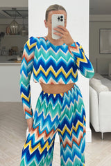 Misa Blue Long Sleeved Flared Leg coord