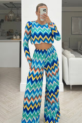 Misa Blue Long Sleeved Flared Leg coord