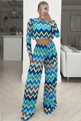 Misa Blue Long Sleeved Flared Leg coord