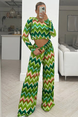 Misa Green Long Sleeved Flared Leg coord