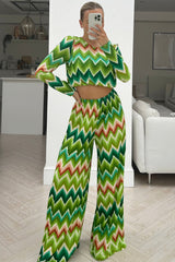 Misa Green Long Sleeved Flared Leg coord