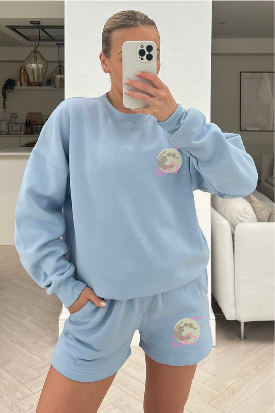 Mini Moon baby blue printed sweater loungewear set
