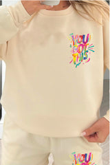 You Got This ecru printed sweater short loungewear set