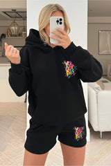 You Got This black printed hoodie short loungewear set