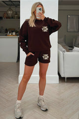 Take Your Time chocolate sweater short loungewear set