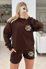Take Your Time chocolate sweater short loungewear set