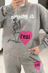 Nothing is real grey printed sweater loungewear set