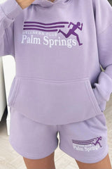 palm spring lilac embroidered hoodie short set