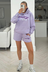 palm spring lilac embroidered hoodie short set