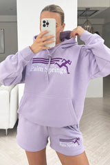 palm spring lilac embroidered hoodie short set