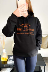 Pumpkin patch black embroidered hoodie