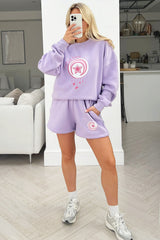 Purity & focus Lilac Printed sweater short loungewear set