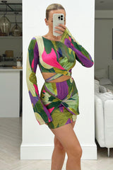 rommie Purple & Green tie waist knot skirt coord