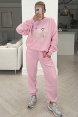 Skull pink printed sweater loungewear set