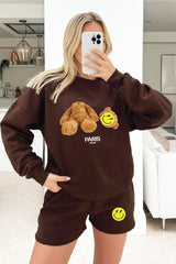 Smiley Teddy Chocolate sweater short loungewear set