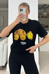 Smiley Teddy Black printed tee