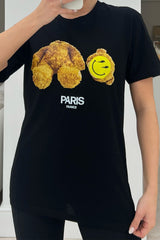 Smiley Teddy Black printed tee