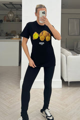 Smiley Teddy Black printed tee