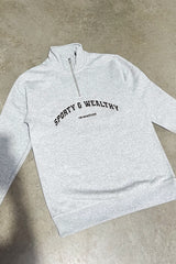 Sporty or whatever grey embroidered 1/4 zip sweater