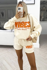 vibes venice beach ecru sweater short loungewear set