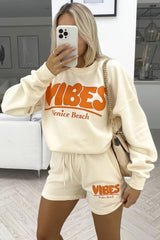 vibes venice beach ecru sweater short loungewear set